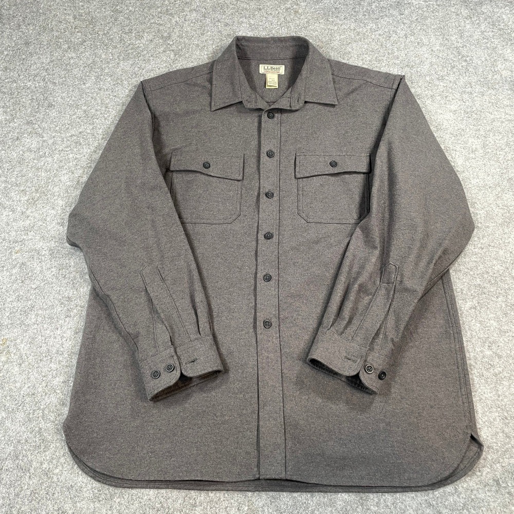 LL Bean Chamois Cloth Shirt Mens Button Down L - REG Gray Long Sleeve